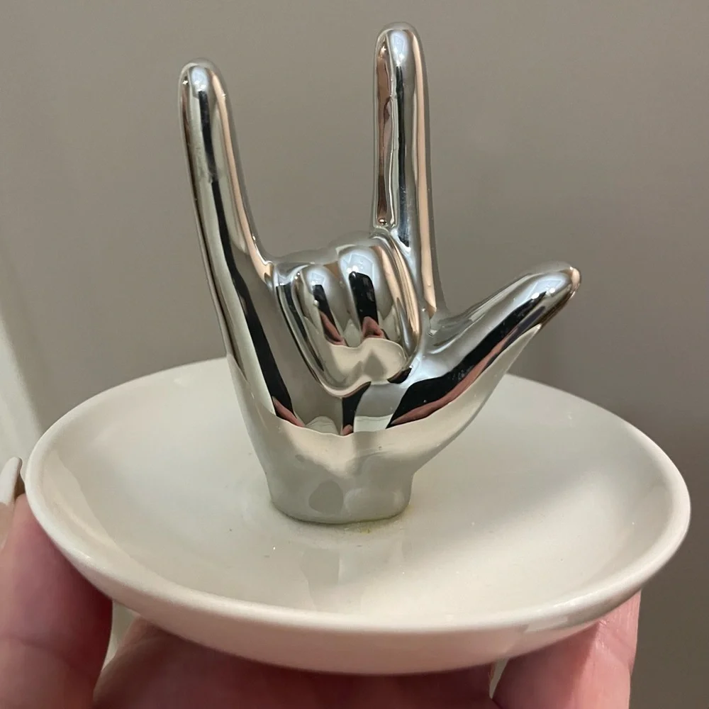 I Love You Hand Ceramic Jewelry Ring Holder Dish